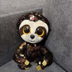 Reversible Sequin Sloth Plush in Brown and Gold